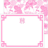 LADIES PERSONALIZED PINK DELFT FLORAL NOTECARD