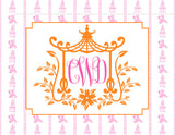 MAHJONG ROOSTER PAGODA MONOGRAMMED CARD STICKER