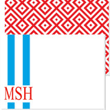 LADIES BIG STRIPED MONOGRAMMED NOTECARD WITH DIAMOND BACK - additional colors available