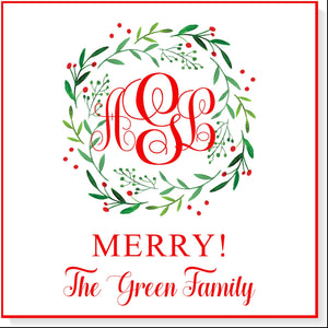 HOLLY MONGRAMMED WREATH CHRISTMAS TAG