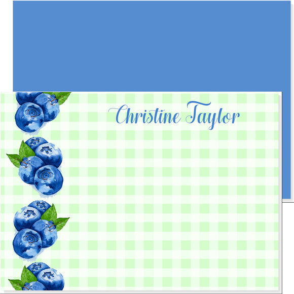 LADIES BIG PERSONALIZED CHECKED BLUEBERRY NOTECARD