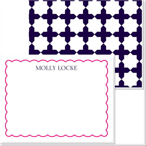 LADIES SCALLOPED BORDER WITH GEOMETRIC PATTERN NOTECARD - additional colors available available