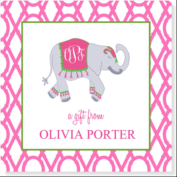 PERSONALIZED LUCKY ELEPHANT WITH MONOGRAM GIFT TAG