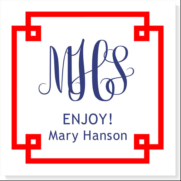 PERSONALIZED GREEK FRET BORDER GIFT TAG WITH MONOGRAM - additional colors available