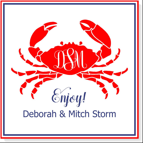 PERSONALIZED CRAB GIFT TAG WITH MONOGRAM - additional colors available