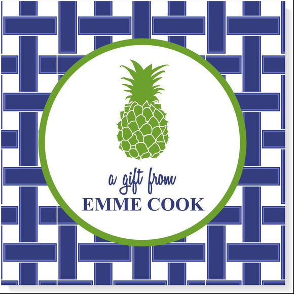 PERSONALIZED THATCH PATTERN PINEAPPLE GIFT TAG - additional colors available