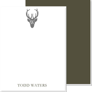 BOYS MONOGRAMMED DEER HEAD SILHOUETTE NOTECARD - additional colors available