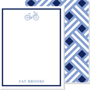 LADIES PERSONALIZED BLUE BICYCLE NOTECARD