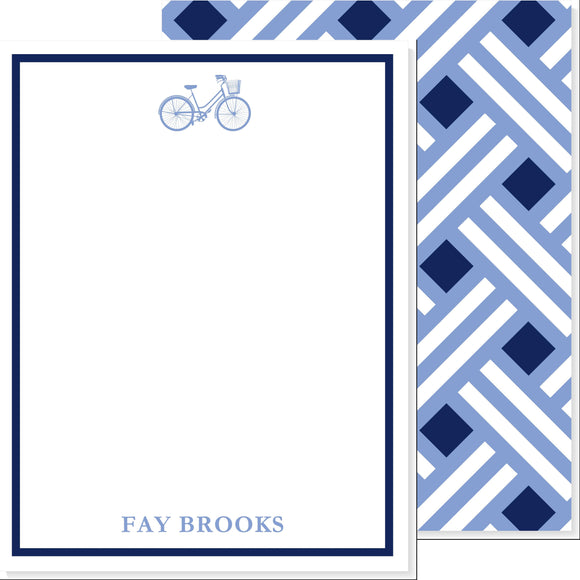 LADIES PERSONALIZED BLUE BICYCLE NOTECARD