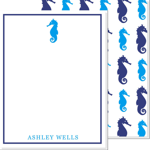 CHILDRENS PERSONALIZED SEAHORSE NOTECARD