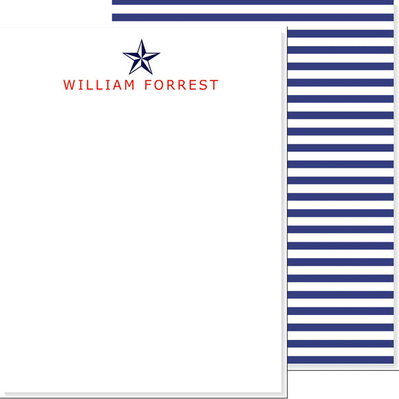 CHILDRENS PERSONALIZED  STAR WITH STRIPED BACK NOTECARD - additional colors available